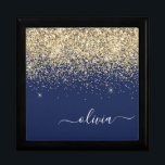 Gold Navy Blue Glitter Script Monogram Girly Name Gift Box<br><div class="desc">Navy Blue and Gold Sparkle Glitter script Monogram Name Jewelry Keepsake Box. This makes the perfect graduation,  birthday,  wedding,  bridal shower,  anniversary,  baby shower or bachelorette party gift for someone that loves glam luxury and chic styles.</div>