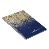 Gold Navy Blue Glitter Script Monogram Girly Name Notebook (Right Side)