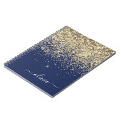Gold Navy Blue Glitter Script Monogram Girly Name Notebook (Left Side)