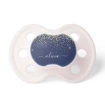 Gold Navy Blue Glitter Script Monogram Girly Name Pacifier