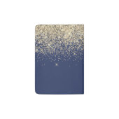 Gold Navy Blue Glitter Script Monogram Girly Name Passport Holder (Back)