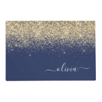 Gold Navy Blue Glitter Script Monogram Girly Name