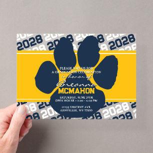 Gold & Navy Blue Graduation Pawprint Frosted Acrylic Invitations