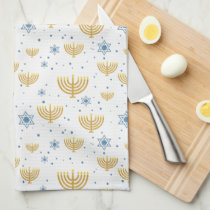 Gold &amp; Navy Blue  Hanukkah Menorah Pattern Kitchen Towel