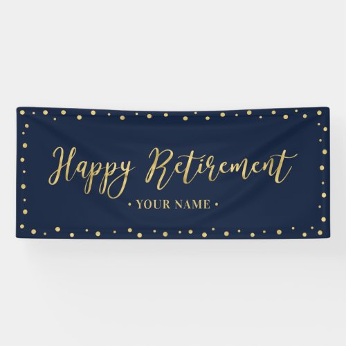 Gold  Navy Blue Happy Retirement Party Banner