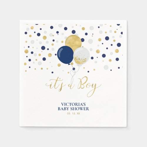 Gold  Navy Blue Its a Boy Baby Shower Napkins