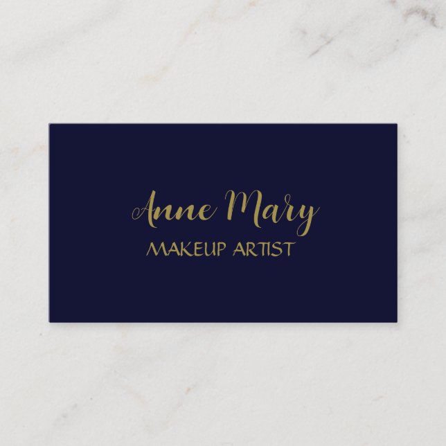 Gold Navy Blue Makeup Artist Minimal Modern Business Card (Front)