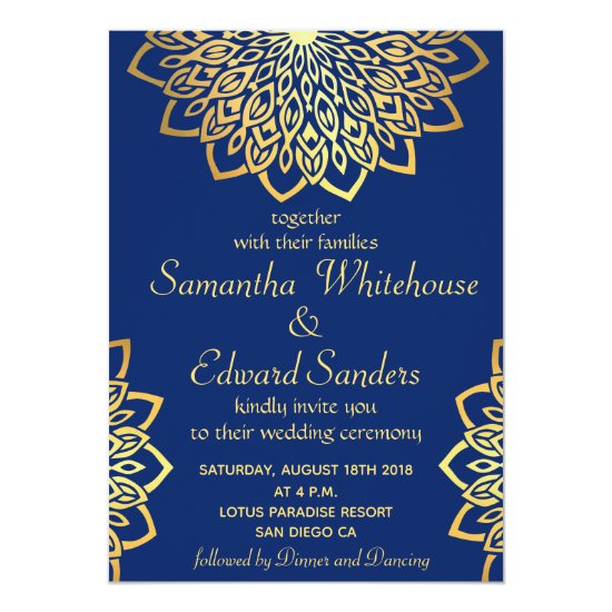 Gold Navy Blue Mandala Wedding Invitation