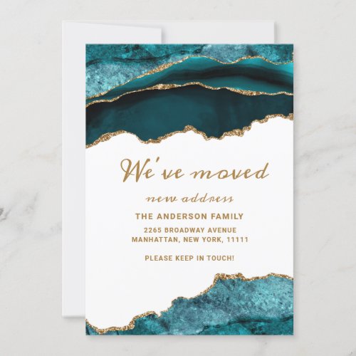 Gold  Navy Blue Marble New Address Moving Announcement