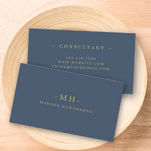 Gold Navy Blue Minimalist Elegant Monogram Initial Business Card