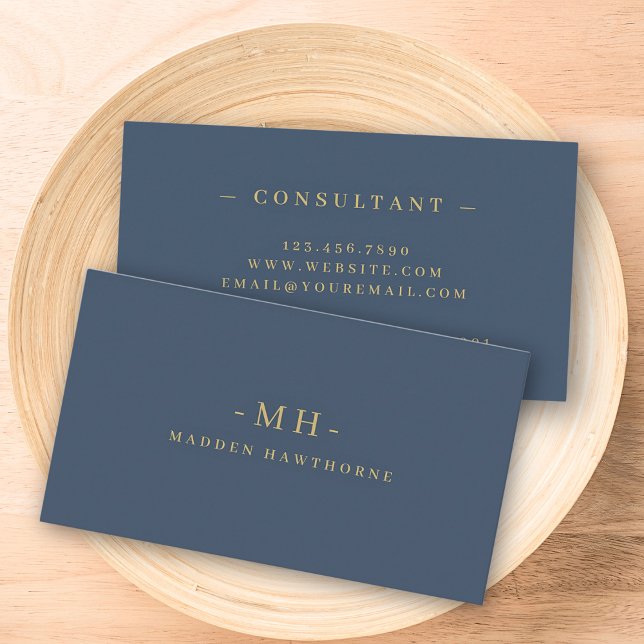 Gold Navy Blue Minimalist Elegant Monogram Initial Business Card (Creator Uploaded)