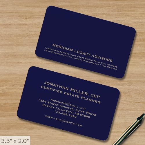 Gold Navy Blue Minimalist Modern Professional Business Card