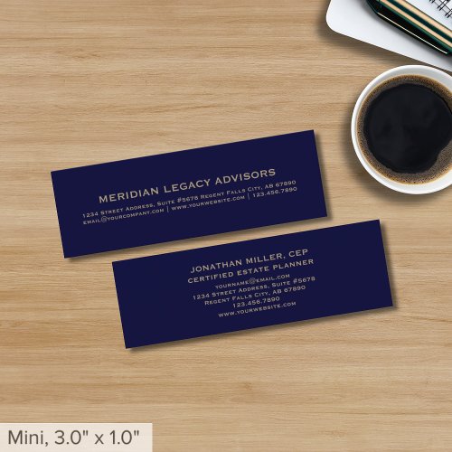 Gold Navy Blue Minimalist Modern Professional Mini Business Card