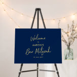 Gold & Navy Blue Modern Bar Mitzvah Welcome Sign<br><div class="desc">Welcome your guest with this modern Bar Mitzvah welcome sign. This sign features a simple script "Welcome to Bar Mitzvah" in gold & navy blue color theme. You can customize the name and the date. Matching invitations and party supplies are available at my shop BaraBomDesign.</div>