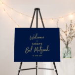 Gold & Navy Blue Modern Bat Mitzvah Welcome Sign<br><div class="desc">Welcome your guest with this modern Bat Mitzvah welcome sign. This sign features a simple script "Welcome to Bat Mitzvah" in gold & navy blue color theme. You can customize the name and the date. Matching invitations and party supplies are available at my shop BaraBomDesign.</div>