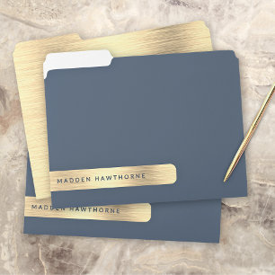 Gold Navy Blue Modern Elegant Simple Brushed Metal File Folder