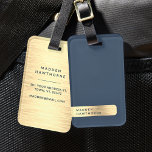 Gold Navy Blue Modern Elegant Simple Brushed Metal Luggage Tag<br><div class="desc">Gold Navy Blue Modern Elegant Simple Brushed Metal Luggage Tag. Elegant Minimalist sans serif typography design.</div>