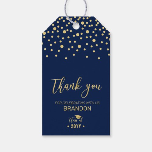 Gold  Navy Blue Modern Graduation Party Favor Gift Tags