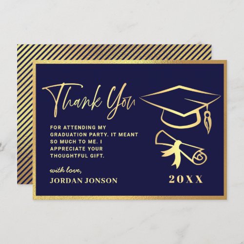 Gold Navy Blue Modern Graduation Party Thank You Card - Gold Navy Blue Modern Graduation Thank You Card.
For further customization, please click the "Customize" link and use our  tool to design this template. 
If you need help or matching items, please contact me.