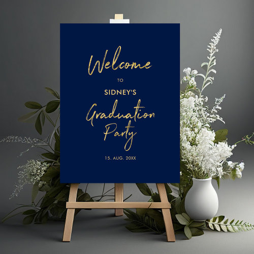 Gold & Navy Blue Modern Graduation Party Welcome