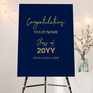 Gold & Navy Blue Modern Graduation Party Welcome Foam Board