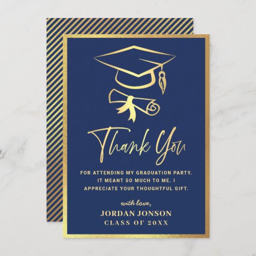 Gold Navy Blue Modern Graduation Thank You Card - Gold Navy Blue Modern Graduation Thank You Card.
For further customization, please click the "Customize" link and use our  tool to design this template. 
If you need help or matching items, please contact me.