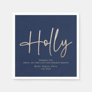 Gold navy blue modern minimal script elegant napkins