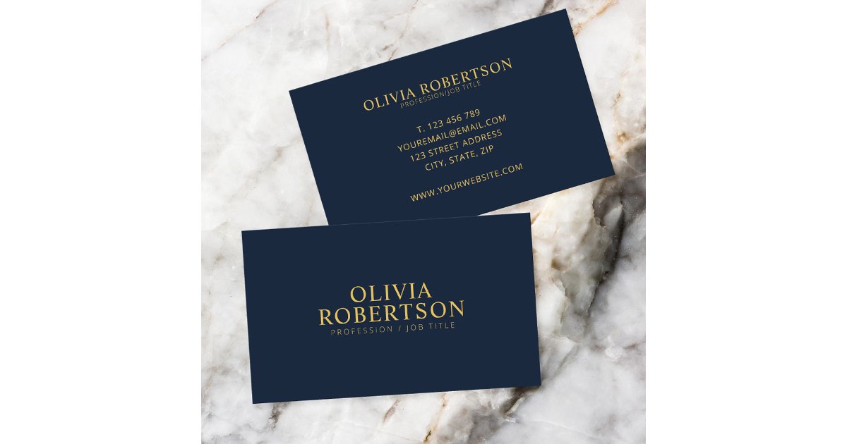 Gold Navy Blue Modern Minimalist Professional Business Card | Zazzle