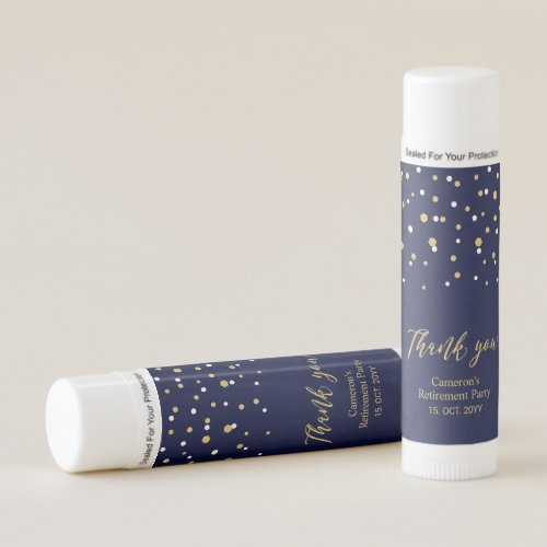 Gold  Navy Blue Modern Retirement Party Favor Lip Balm