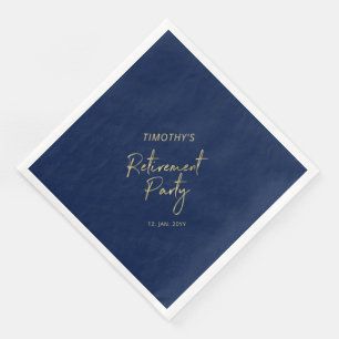 Gold & Navy Blue Modern Retirement Party Paper Dinner Napkins