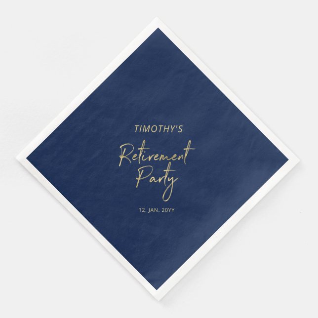 Gold & Navy Blue Modern Retirement Party Paper Dinner Napkins (Corner)