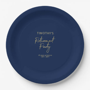 Gold & Navy Blue Modern Retirement Party Paper Plates
