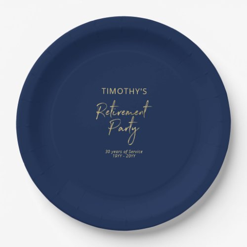 Gold  Navy Blue Modern Retirement Party Paper Plates