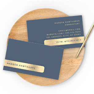 Gold Navy Blue Modern Simple Elegant Brushed Metal Business Card