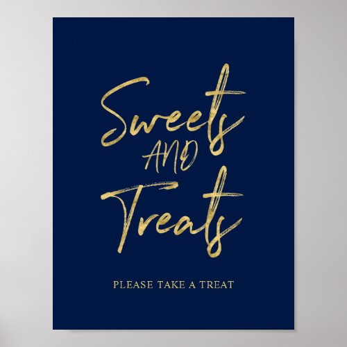 Gold & Navy Blue Modern Sweets & Treats Party Sign
