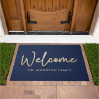 Gold navy blue modern welcome script elegant