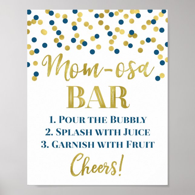 Gold Navy Blue Mom-osa Bar Sign Baby Shower (Front)