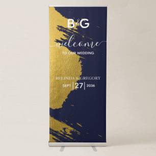Gold Navy Blue Monogram Wedding Welcome Sign