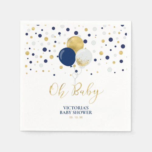 Gold  Navy Blue Oh Baby Baby Shower Napkins