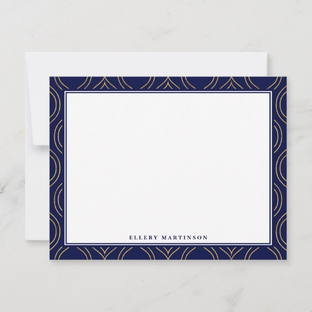 Gold & Navy Blue Pattern  Note Card (Front)