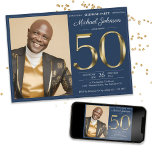 Gold Navy Blue Photo 50th Birthday Surprise Party Invitation<br><div class="desc">Gold Navy Blue Photo 50th Birthday Surprise Party Invitation. Prepare for an exquisite surprise with our Elegant Navy Blue and Gold milestone birthday invitation design. The classic combination of Navy Blue and gold sets the tone for a celebration dripping in sophistication. The simplicity of the design adds an air of...</div>
