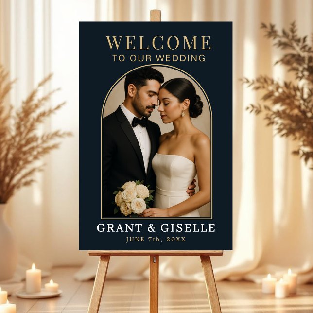 Gold Navy Blue Photo Wedding Welcome Sign  (Creator Uploaded)