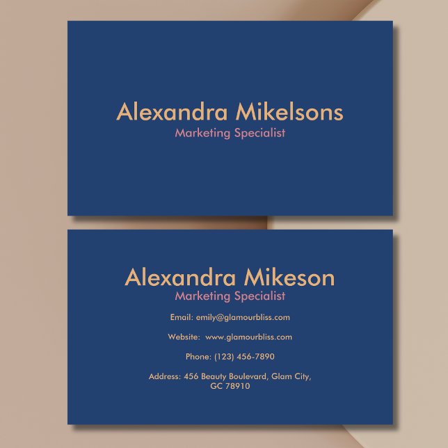 Gold Navy Blue Pink Minimalist Modern Professional Business Card (Creator Uploaded)