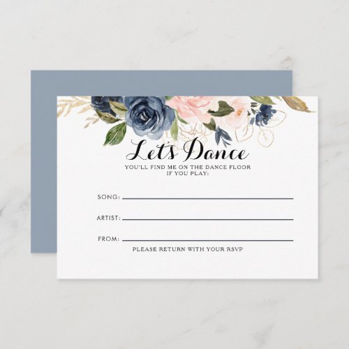 Gold Navy Blue Pink Wedding Song Request Card