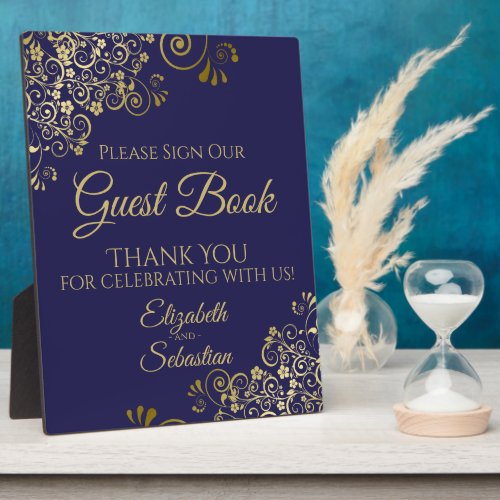 Gold Navy Blue Please Sign Our Guest Book Wedding Plaque