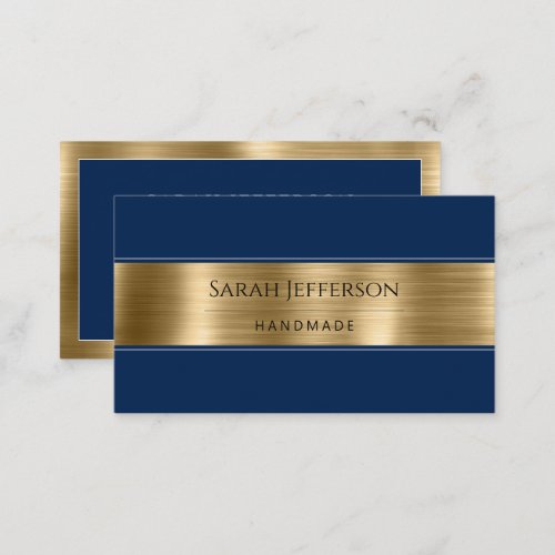 Gold Navy Blue Professional Metallic Elegant QR Business Card