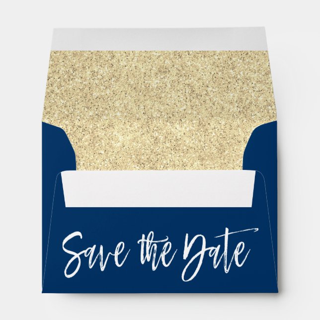 Gold & Navy Blue Save the Date Envelope (Back (Bottom))