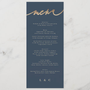Gold Navy Blue Simple Classic Wedding Menu