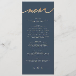 Gold Navy Blue Simple Classic Wedding Menu