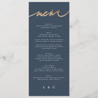 Gold Navy Blue Simple Classic Wedding Menu